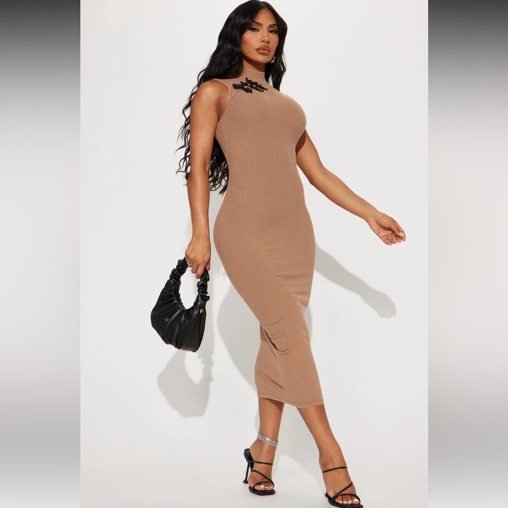 Brown Acid Wash Midi Dress